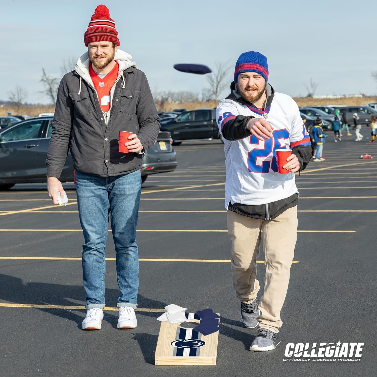 Wild Sports College Portable Size 1′ x 2′ Solid Wood Cornhole Set with Direct Print HD Team Graphics – Travel Size(Penn State Nittany Lions)