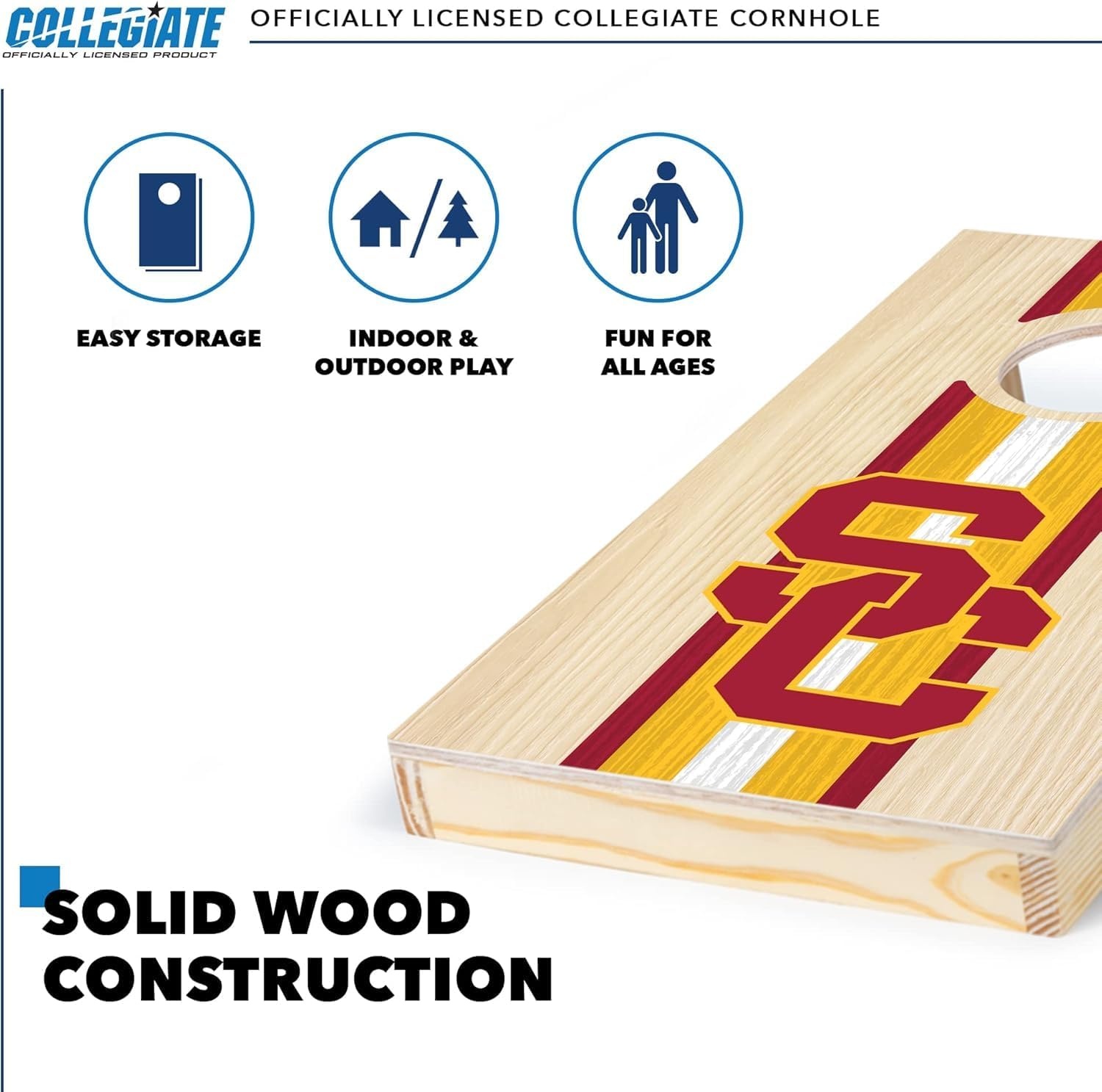 Wild Sports College Portable Size 1′ x 2′ Solid Wood Cornhole Set with Direct Print HD Team Graphics – Travel Size(USC Trojans)