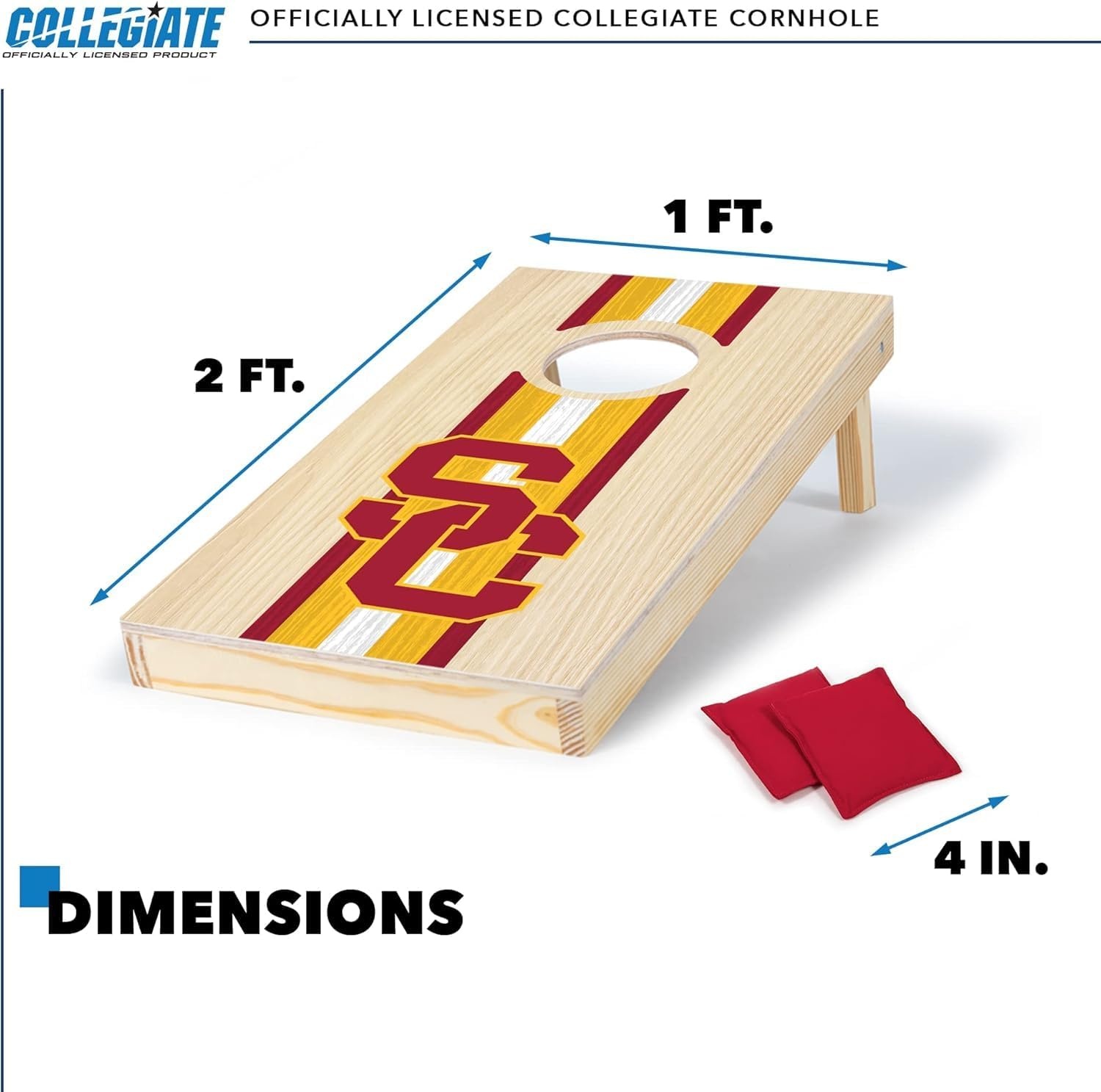 Wild Sports College Portable Size 1′ x 2′ Solid Wood Cornhole Set with Direct Print HD Team Graphics – Travel Size(USC Trojans)