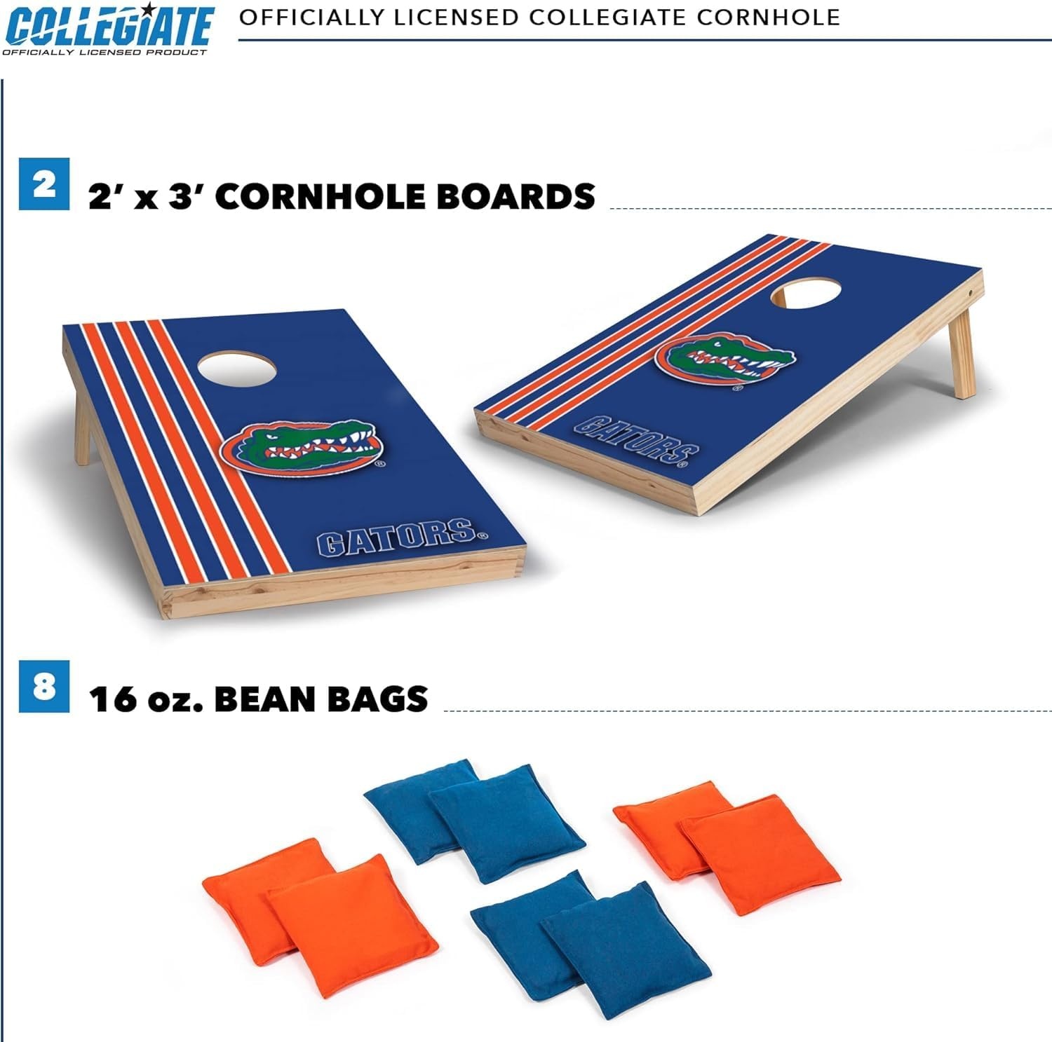 2′ x 3′ Solid Wood Cornhole Set with Direct Print HD Team Graphics – Great Gift for Any NCAA Fan  Bean Bag Toss Family Outdoor Games(Florida Gators)