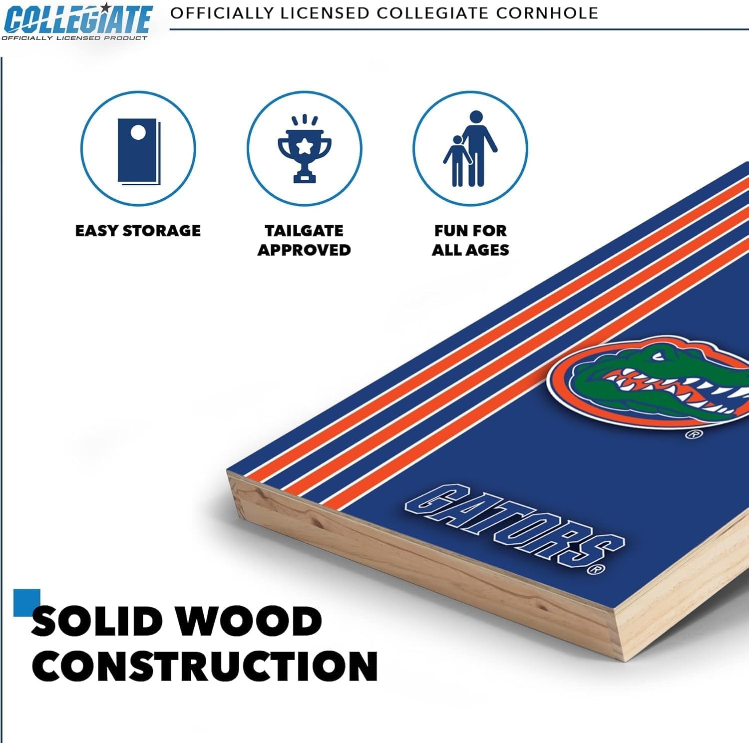 2′ x 3′ Solid Wood Cornhole Set with Direct Print HD Team Graphics – Great Gift for Any NCAA Fan  Bean Bag Toss Family Outdoor Games(Florida Gators)