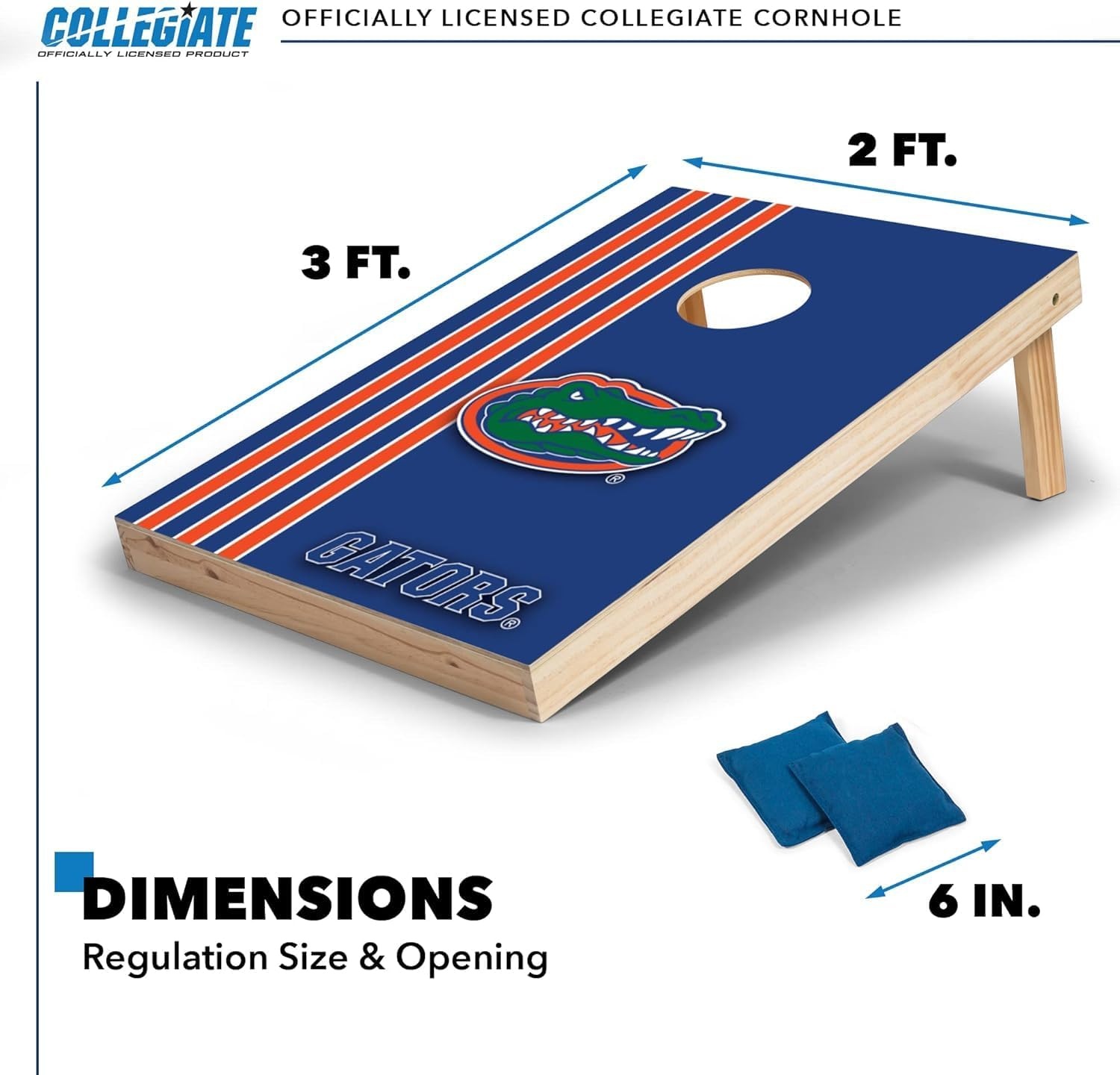 2′ x 3′ Solid Wood Cornhole Set with Direct Print HD Team Graphics – Great Gift for Any NCAA Fan  Bean Bag Toss Family Outdoor Games(Florida Gators)