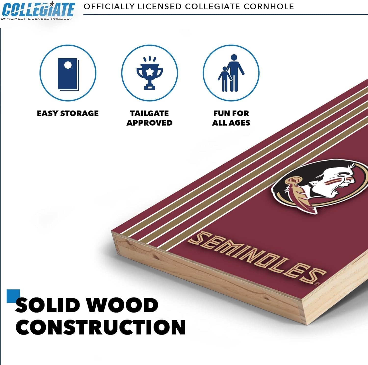 2′ x 3′ Solid Wood Cornhole Set with Direct Print HD Team Graphics – Great Gift for Any NCAA Fan  Bean Bag Toss Family Outdoor Games(Florida State Seminoles)