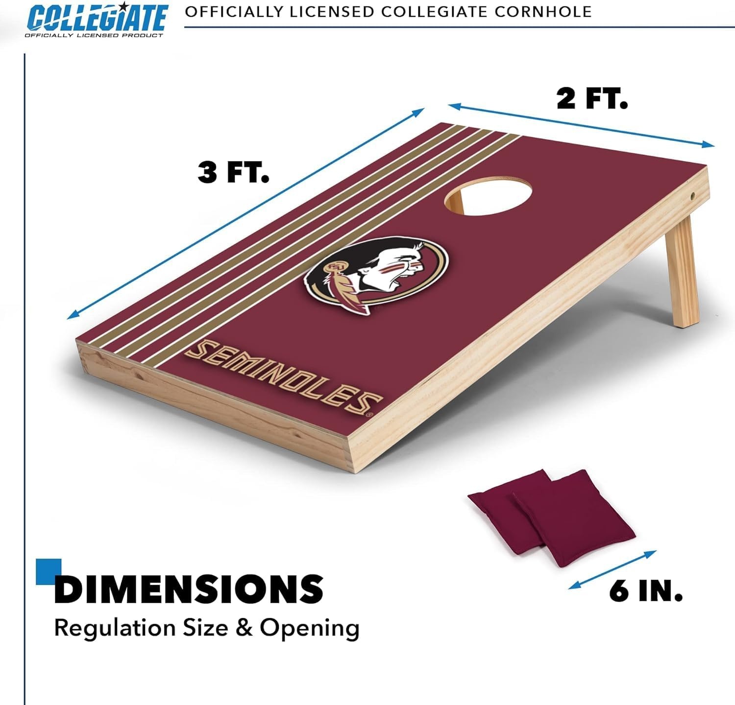 2′ x 3′ Solid Wood Cornhole Set with Direct Print HD Team Graphics – Great Gift for Any NCAA Fan  Bean Bag Toss Family Outdoor Games(Florida State Seminoles)