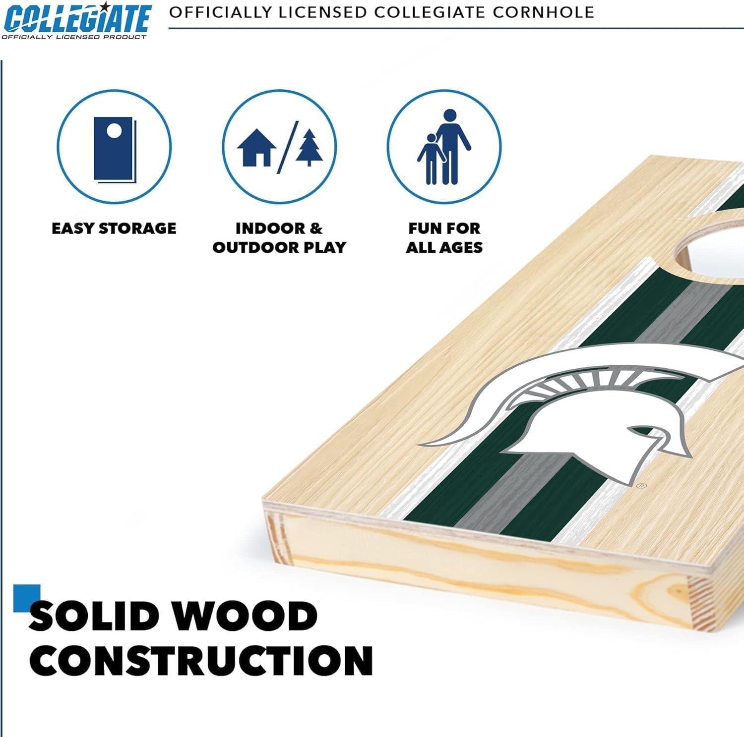 Wild Sports College Portable Size 1′ x 2′ Solid Wood Cornhole Set with Direct Print HD Team Graphics – Travel Size(Michigan State Spartans)