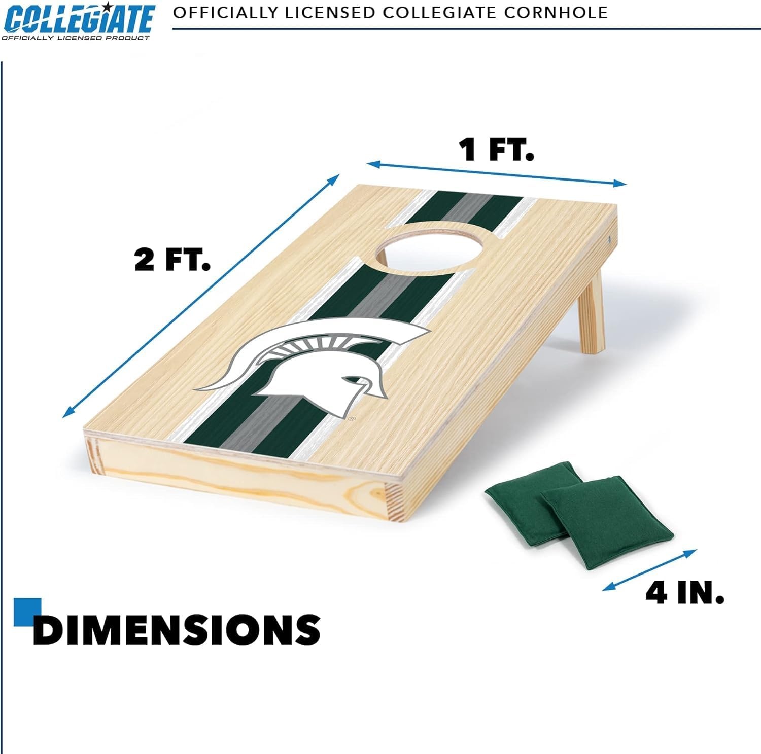 Wild Sports College Portable Size 1′ x 2′ Solid Wood Cornhole Set with Direct Print HD Team Graphics – Travel Size(Michigan State Spartans)