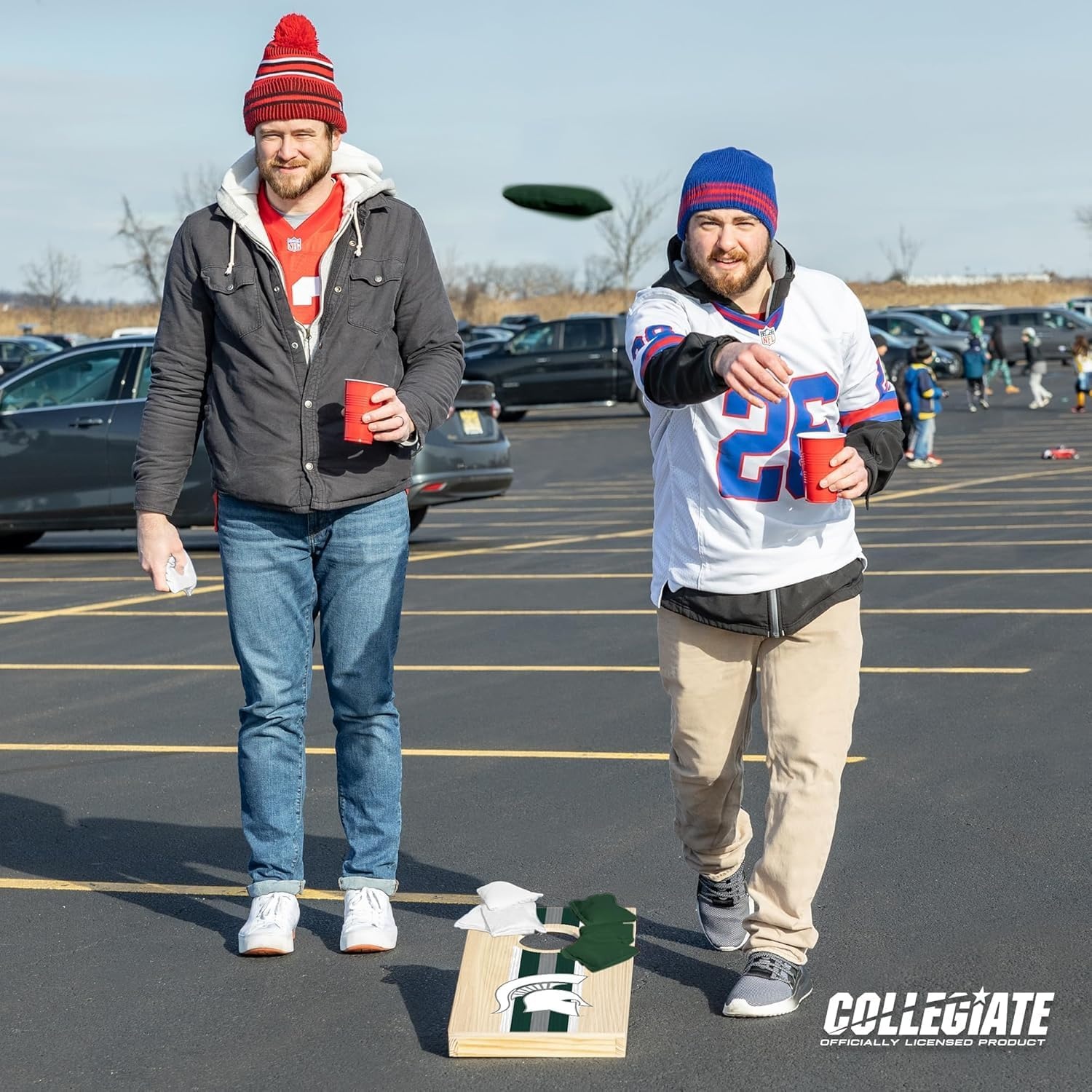 Wild Sports College Portable Size 1′ x 2′ Solid Wood Cornhole Set with Direct Print HD Team Graphics – Travel Size(Michigan State Spartans)