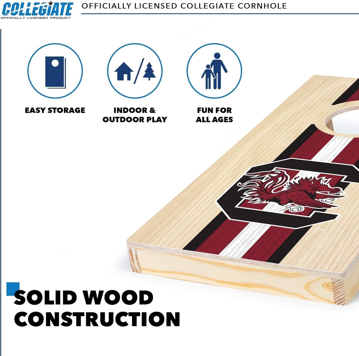 Wild Sports College Portable Size 1′ x 2′ Solid Wood Cornhole Set with Direct Print HD Team Graphics – Travel Size(South Carolina Fighting Gamecocks)