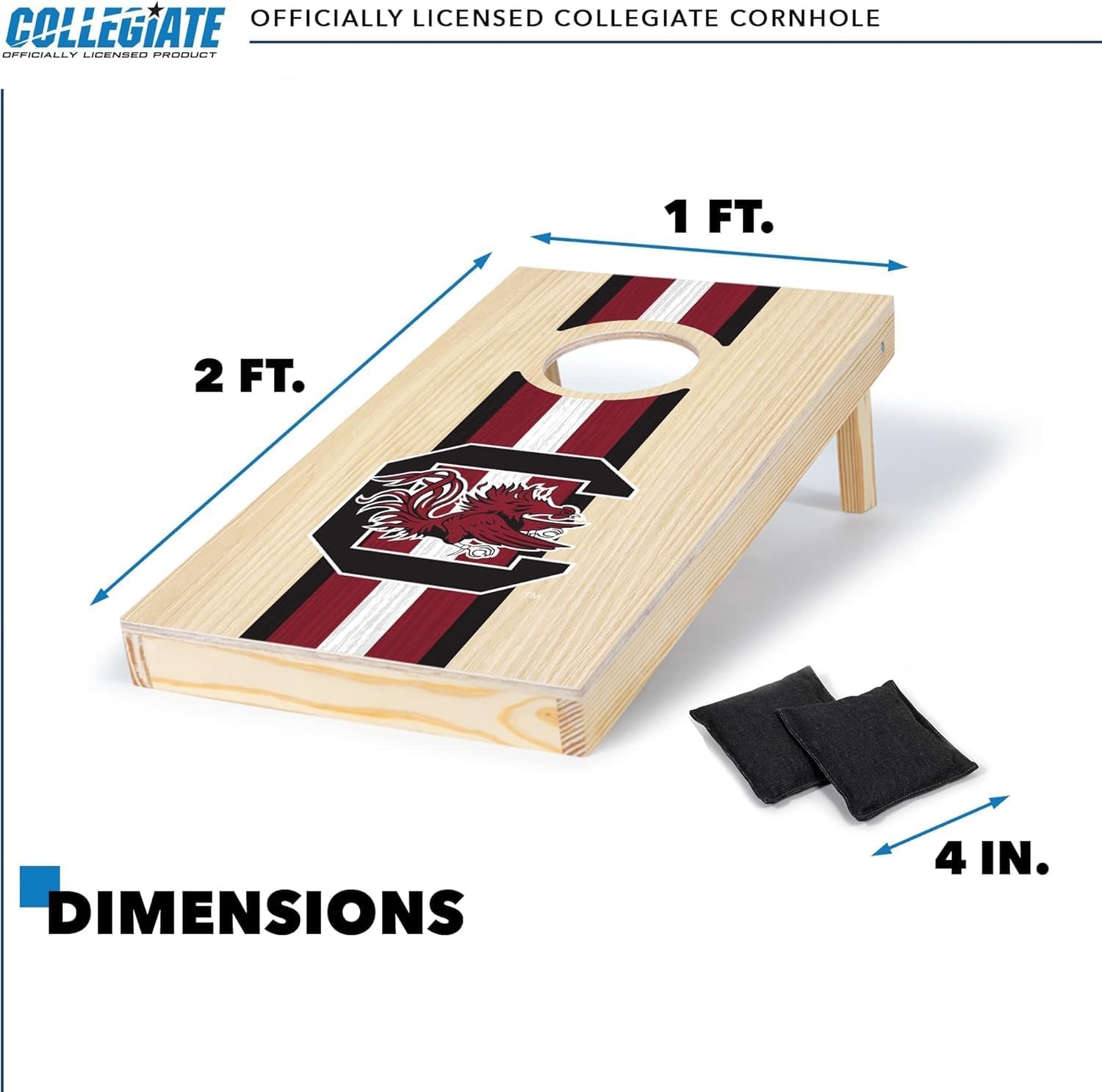 Wild Sports College Portable Size 1′ x 2′ Solid Wood Cornhole Set with Direct Print HD Team Graphics – Travel Size(South Carolina Fighting Gamecocks)