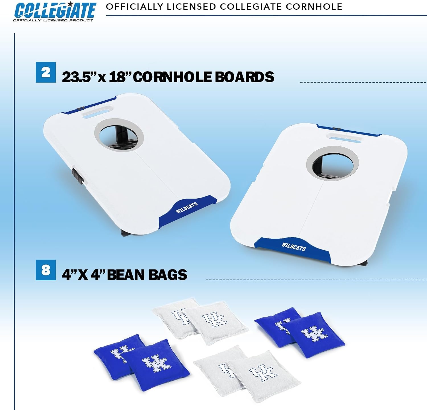 Wild Sports NCAA Pro Football All-Weather Cornhole Set – Travel Bean Bag Toss Set Includes 8 Bean Bags(Kentucky Wildcats)