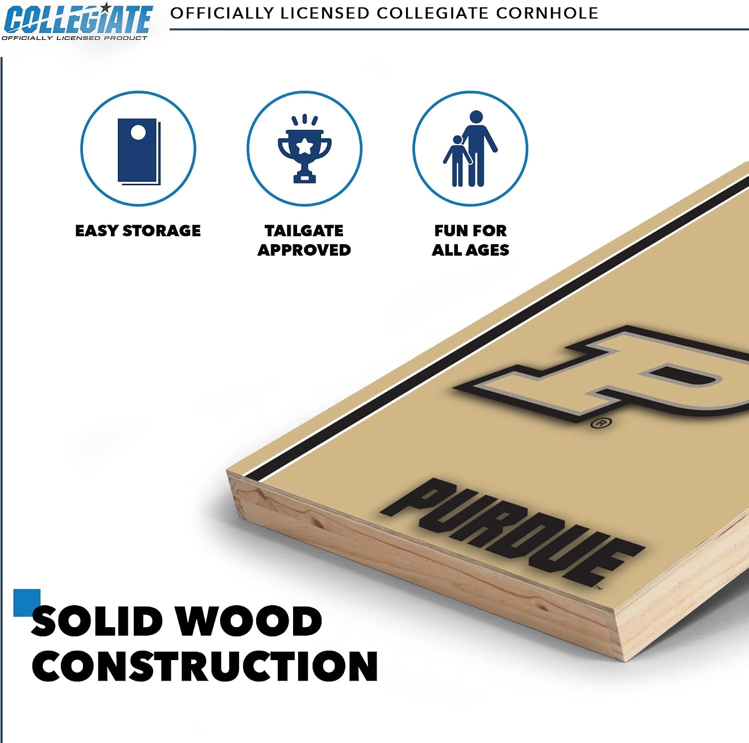 2′ x 3′ Solid Wood Cornhole Set with Direct Print HD Team Graphics – Great Gift for Any NCAA Fan  Bean Bag Toss Family Outdoor Games(Purdue Boilermakers)