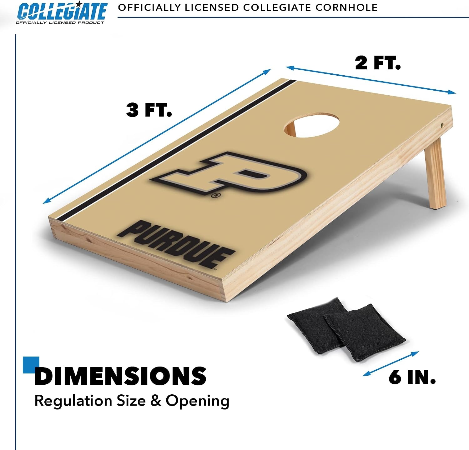 2′ x 3′ Solid Wood Cornhole Set with Direct Print HD Team Graphics – Great Gift for Any NCAA Fan  Bean Bag Toss Family Outdoor Games(Purdue Boilermakers)